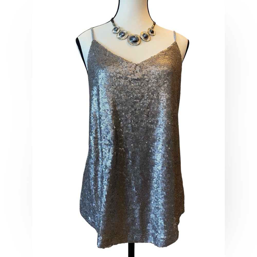 Silver Sequin Top Size M EUC sparkly neutral